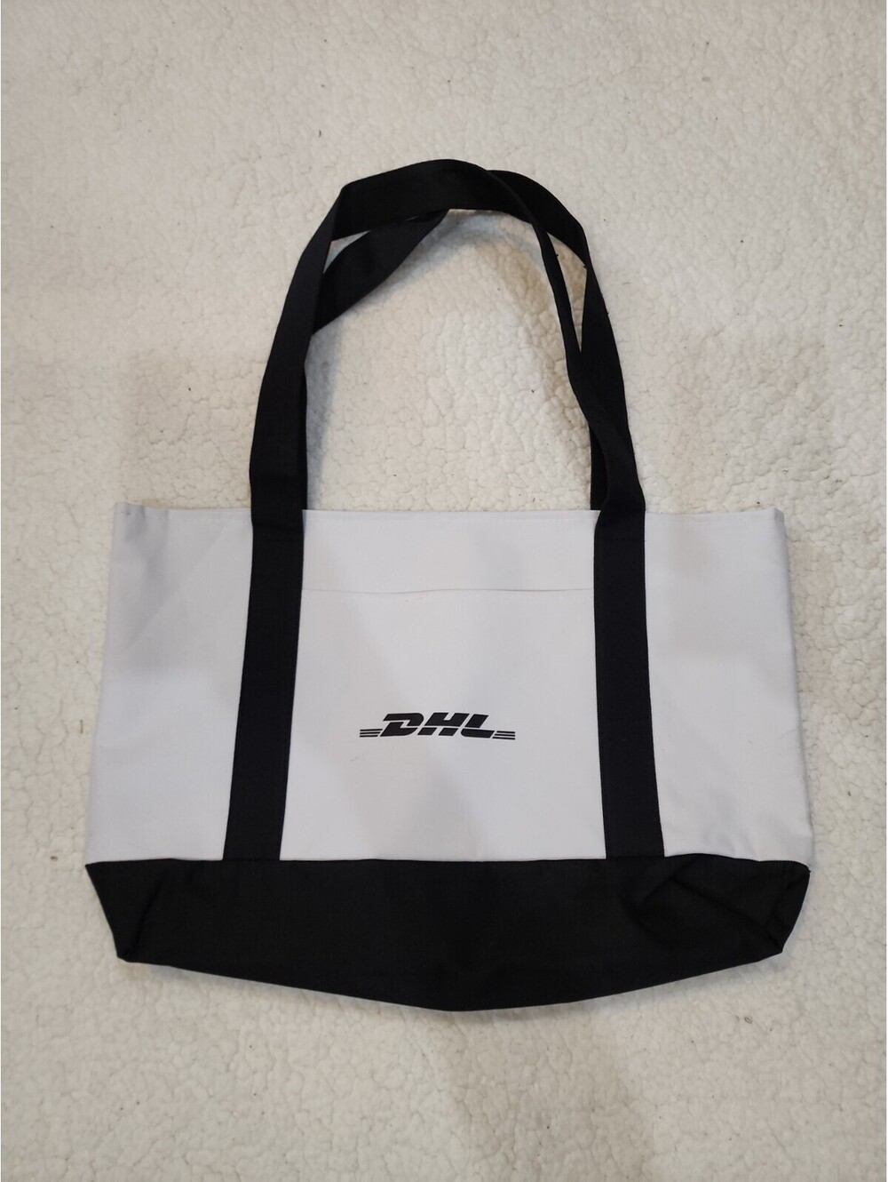 DHL Canvas Bag Tote w/ Straps Logo Contemporary White Black 18"×9"×7"